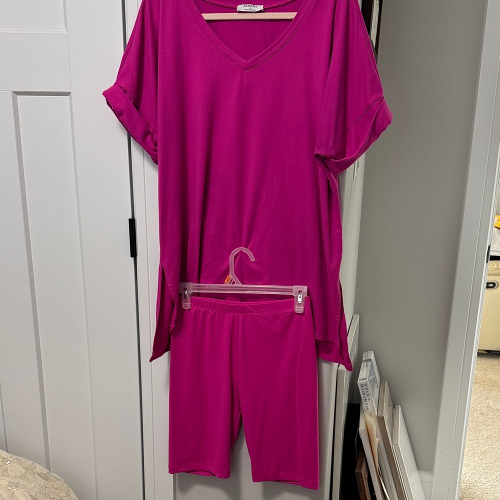 Women's V-Neck Magenta Pajama Set